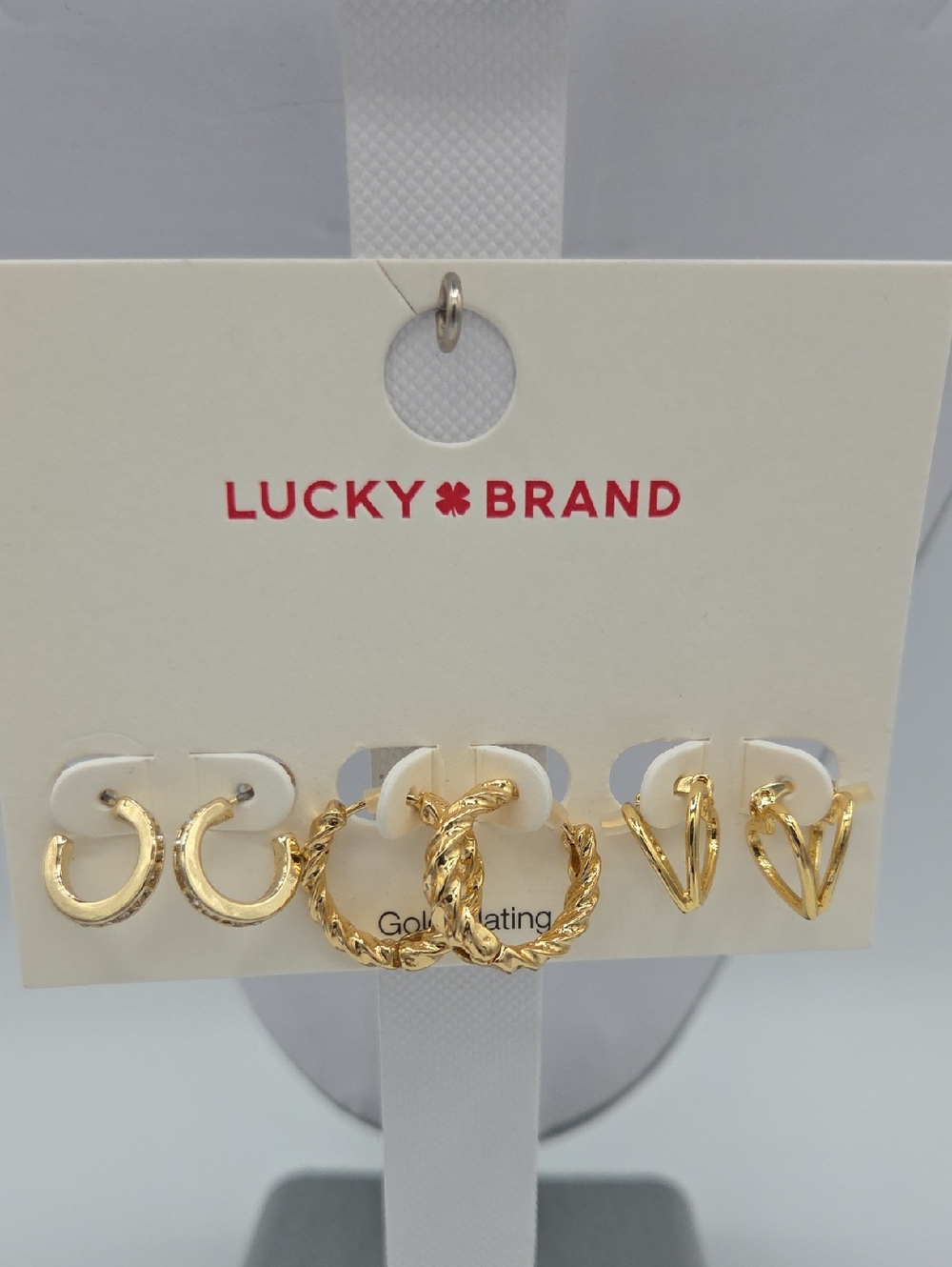 5 for $25! Lucky Brand Gold Hoop Earring Trio - Textured & Heart Shaped Styles